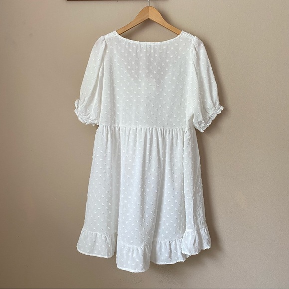 New White Babydoll Puff Sleeve Dress - Picture 3 of 4